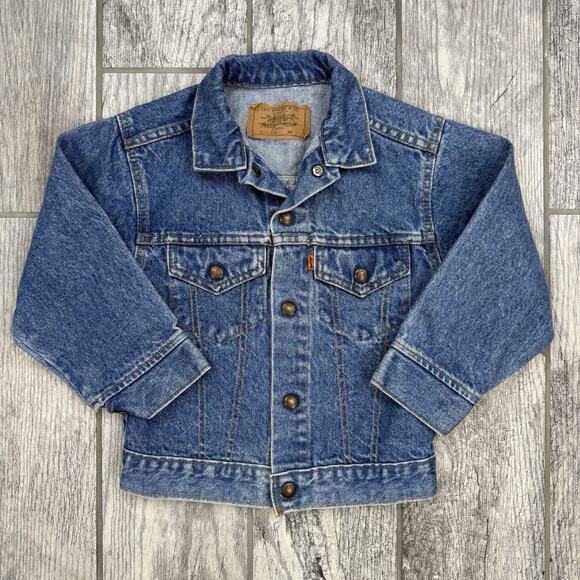 Vintage Levi's Orange Tab Trucker Jean Jacket Kids Sz 7‎ Faded Denim 74027 USA - Picture 1 of 13
